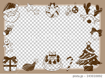クリスマスのかわいい手描き風線画フレーム素材 143010892