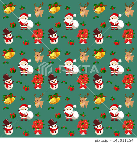 【クリスマス素材】サンタとトナカイと雪だるまのシームレスパターン素材(スウォッチ入り) 【クリスマス素材】サンタとトナカイと雪だるまのシームレスパターン素材(スウォッチ入り) 143011154