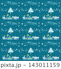 【クリスマス素材】ホワイトクリスマスと街並みのシームレスパターン素材(スウォッチ入り) 143011159