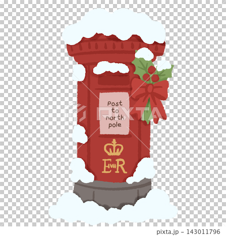 Snowy Red British Post Box with Holly Red Bow North Pole Christmas Mail Winter Holiday England United Kingdom Festive Illustration Snowy Red British Post Box with Holly Red Bow North Pole Christmas Mail Winter Holiday England United Kingdom Festive Illustration 143011796