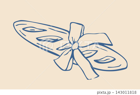 Hand Drawn Bow with Ribbon and Decorative Doodle Illustration 143011818