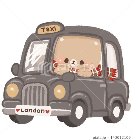 Cute Brown Bear Riding in Classic Black London Taxi Wearing Red Tartan Scarf Cozy Christmas Winter British Holiday Travel Illustration Cute Brown Bear Riding in Classic Black London Taxi Wearing Red Tartan Scarf Cozy Christmas Winter British Holiday Travel Illustration 143012109