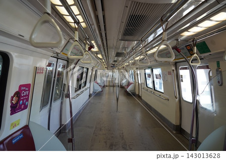 Clean Empty Modern Subway Train Car Interior View Clean Empty Modern Subway Train Car Interior View 143013628