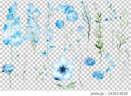 Watercolor light blue wildflowers clipart, botanical wedding stationery pastel floral set Watercolor light blue wildflowers clipart, botanical wedding stationery pastel floral set 143013630