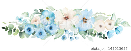 Watercolor bouquet with light blue flowers, floral isolated illustration for wedding stationery 143013635