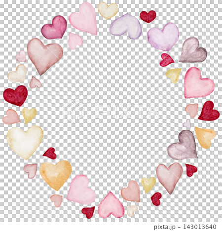 Round frame with watercolor pastel hearts. Romantic isolated illustration for Valentines Day cards Round frame with watercolor pastel hearts. Romantic isolated illustration for Valentines Day cards 143013640