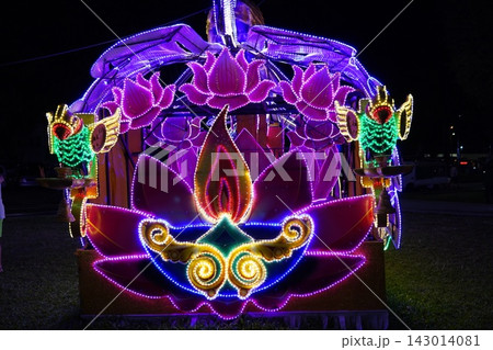 Vibrant Lotus Flower Festival Float Illuminates Night Vibrant Lotus Flower Festival Float Illuminates Night 143014081