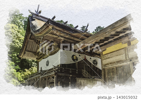 水彩画風 山崎城下町 山崎八幡神社 本殿 兵庫県宍粟市 水彩画風 山崎城下町 山崎八幡神社 本殿 兵庫県宍粟市 143015032