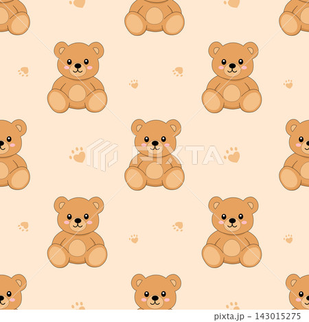 Cute teddy bear plush toy seamless pattern soft pastel orange repeating texture wallpaper fabric print visual graphic clipart artwork design icon element illustration 143015275