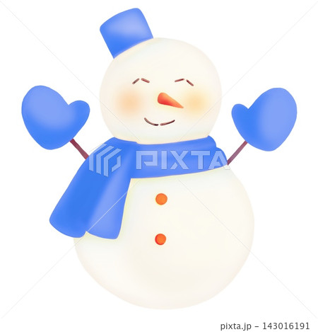 手描き水彩風の雪だるまのイラスト(水色2) 143016191