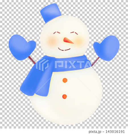 手描き水彩風の雪だるまのイラスト(水色2) 143016191