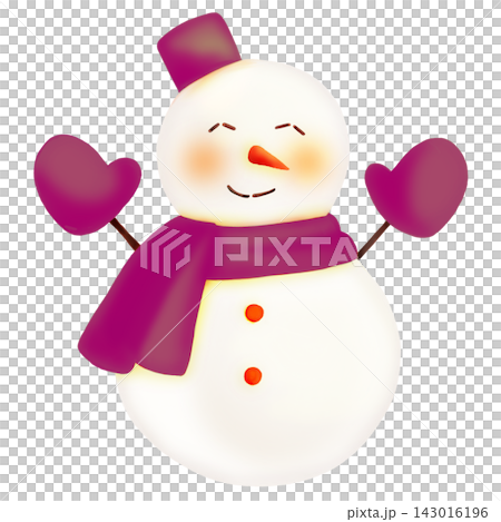 手描き水彩風の雪だるまのイラスト(紫色2) 143016196