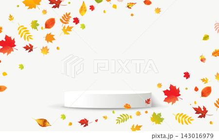 Autumn Leaves Poster And Podium Vector Illustration 143016979