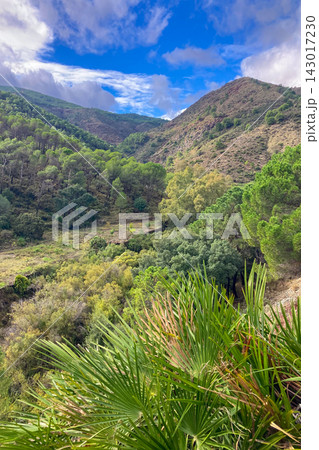 Hiking trail to waterfalls over river Caballos, Sierra de la Nieves National Park in Tolox, Malaga, Spain Hiking trail to waterfalls over river Caballos, Sierra de la Nieves National Park in Tolox, Malaga, Spain 143017230