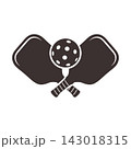 Pickleball icon vector design featuring two crossed paddles and a perforated ball in solid silhouette style for sports equipment and recreation,Professional vector design illustration 143018315