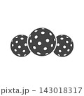 Pickleball vector icon graphic asset featuring three spherical perforated sports balls arranged in a horizontal row on a clean white isolated 143018317