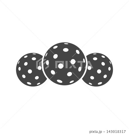 Pickleball vector icon graphic asset featuring three spherical perforated sports balls arranged in a horizontal row on a clean white isolated Pickleball vector icon graphic asset featuring three spherical perforated sports balls arranged in a horizontal row on a clean white isolated 143018317