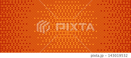 Pixel bitmap texture with 8-bit halftone effects. Abstract orange pixelated dither pattern. Horizontal ripple distort geometric print wallpaper with circle spot and border shape. Vector illustration. Pixel bitmap texture with 8-bit halftone effects. Abstract orange pixelated dither pattern. Horizontal ripple distort geometric print wallpaper with circle spot and border shape. Vector illustration. 143019532