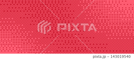 Pixel bitmap texture with 8-bit halftone effects. Abstract red pixelated dither pattern. Horizontal noise geometric print wallpaper with gritty distort transition and gradation. Vector illustration. Pixel bitmap texture with 8-bit halftone effects. Abstract red pixelated dither pattern. Horizontal noise geometric print wallpaper with gritty distort transition and gradation. Vector illustration. 143019540