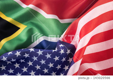 Flags of the United States and South Africa. Concept of international relations. 143020566