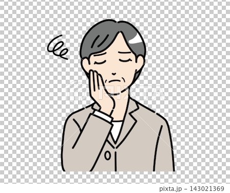 Illustration of a middle-aged woman in a suit who looks distressed. Illustration of a middle-aged woman in a suit who looks distressed. 143021369