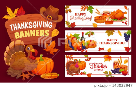 Happy Thanksgiving day banners with turkey 143022947