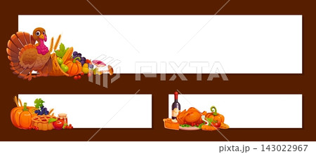 Happy Thanksgiving autumn holiday banners set Happy Thanksgiving autumn holiday banners set 143022967