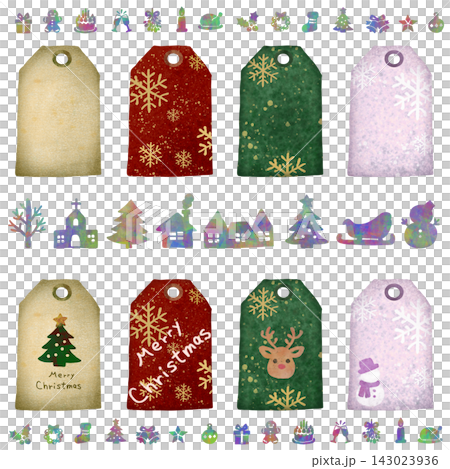 手描きのクリスマスギフトタグとアイコンセット 143023936