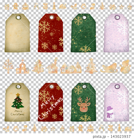 手描きのクリスマスギフトタグとアイコンセット 143023937