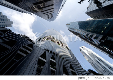 Futuristic Wavy Skyscraper Green Terrace Singapore Skyline 143023970