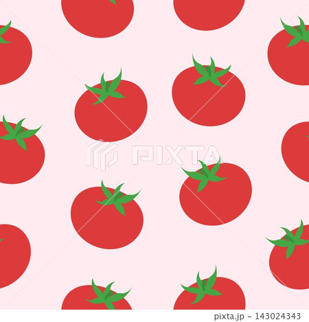Red tomato seamless pattern fresh vegetable vector background for kitchen decor and market packaging. 143024343