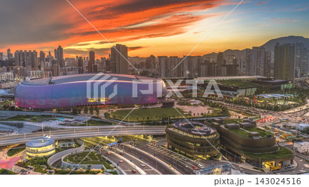 Hong Kong, July 10 2026 Kai Tak Sports Park Against Spectacular Sunset Skyline Hong Kong, July 10 2026 Kai Tak Sports Park Against Spectacular Sunset Skyline 143024516