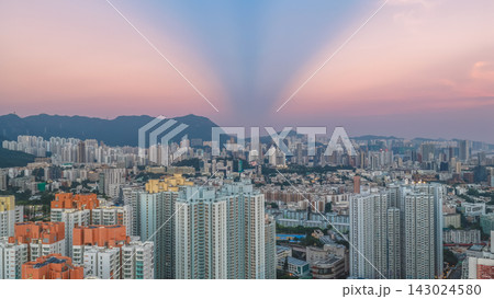 Hong Kong Sept 18 2026 Wide dusk aerial view over Shek Kip Mei Hong Kong Sept 18 2026 Wide dusk aerial view over Shek Kip Mei 143024580