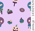 Halloween seamless pattern with cute skulls, pumpkins, bats, cupcakes and spooky sweets 143025329