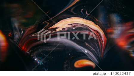 Ink splash. Shimmer blend. Defocused yellow blue purple color sparkling art texture spilling on abstract acrylic background. Ink splash. Shimmer blend. Defocused yellow blue purple color sparkling art texture spilling on abstract acrylic background. 143025437