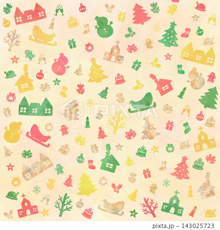 手描きのクリスマスモチーフを散りばめた背景素材 143025723