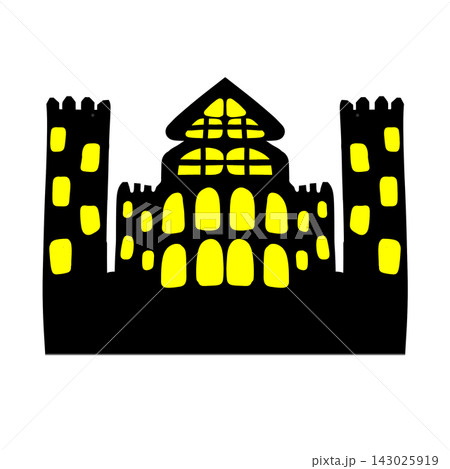 Yellow Haunted Castle With Glowing Windows 143025919
