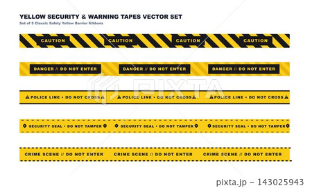 Yellow security and warning tapes hazard safety barrier 143025943