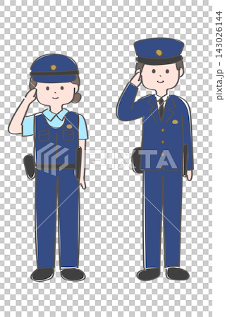 An illustration depicting a male and female police officer saluting. An illustration depicting a male and female police officer saluting. 143026144