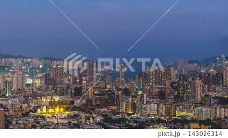 Hong Kong Sept 18 2026 East Kowloon twilight cityscape aerial view Hong Kong Sept 18 2026 East Kowloon twilight cityscape aerial view 143026314