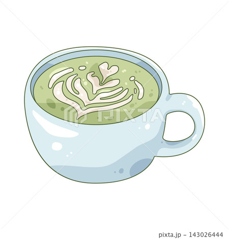 Illustration of latte art matcha drink 143026444