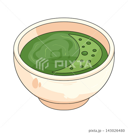 Illustration of bowl of matcha tea 143026480