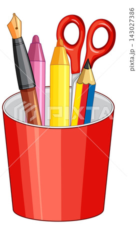 Red Pencil Cup with School Supplies and Stationery Vector Illustration Red Pencil Cup with School Supplies and Stationery Vector Illustration 143027386
