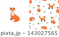 Funny cartoon fox cub and seamless pattern with forest foxes. Vector illustration for the design of children's clothes, bedroom. 143027565