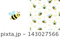 Funny cartoon bee and seamless pattern with flying bees. Vector illustration for the design of children's clothes, bedroom. 143027566