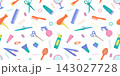 Seamless pattern of hairdressing elements. Vector illustration of cartoon icons background, wallpaper. The concept of a hairdressing salon and a beauty salon 143027728