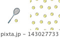 Tennis racket with ball and Seamless pattern of tennis rackets and ball. Vector illustration of sports equipment background, healthy and active lifestyle concept 143027733