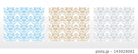 Wallpapers in the style of Baroque.. Set of colored floral ornaments. Seamless vector backgrounds Graphic patterns for fabric, wallpaper, packaging. Ornate Damask flower illustration Wallpapers in the style of Baroque.. Set of colored floral ornaments. Seamless vector backgrounds Graphic patterns for fabric, wallpaper, packaging. Ornate Damask flower illustration 143028081