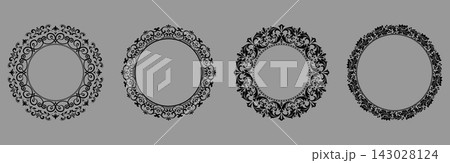 Set of decorative frames Elegant vector element for design in Eastern style, place for text. Floral black and gray frames. Lace illustration for invitations and greeting cards Set of decorative frames Elegant vector element for design in Eastern style, place for text. Floral black and gray frames. Lace illustration for invitations and greeting cards 143028124