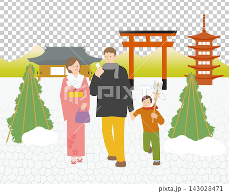 お正月に神社へ初詣する家族のイラスト 143028471